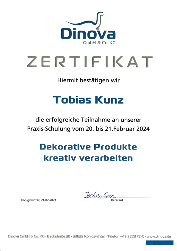 Dinova Zertifikat Tobias Kunz Dinova Zertifikat Tobias Kunz