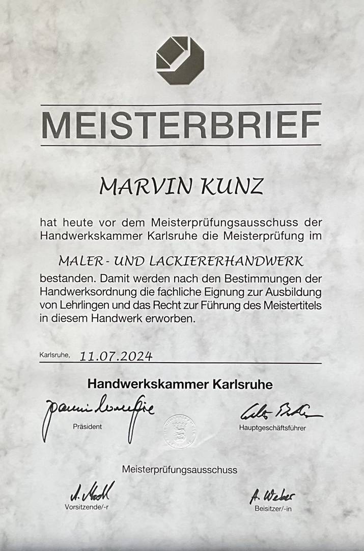 Meisterbrief Marvin Kunz Meisterbrief Marvin Kunz