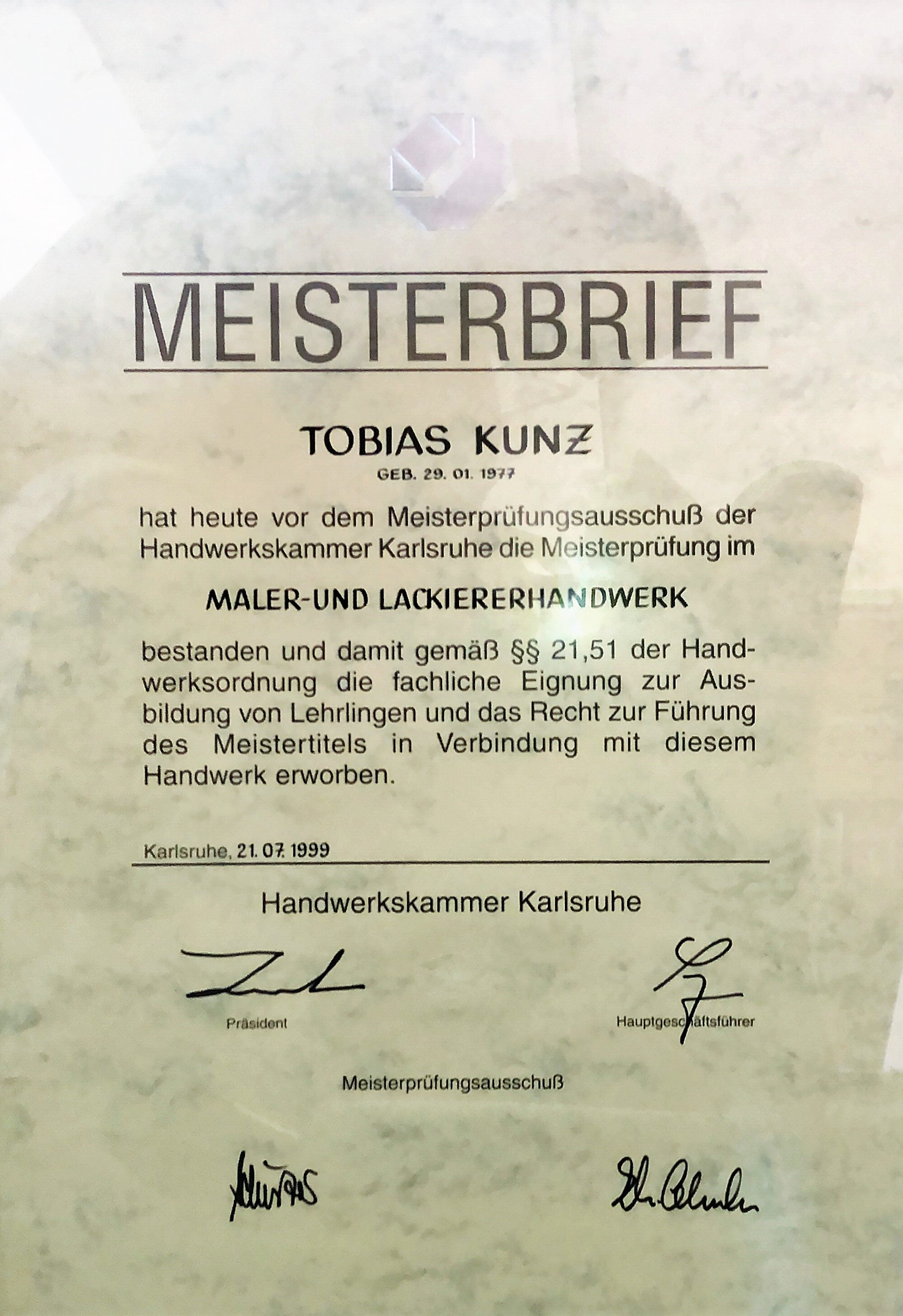 Meisterbrief Tobias Kunz Meisterbrief Tobias Kunz